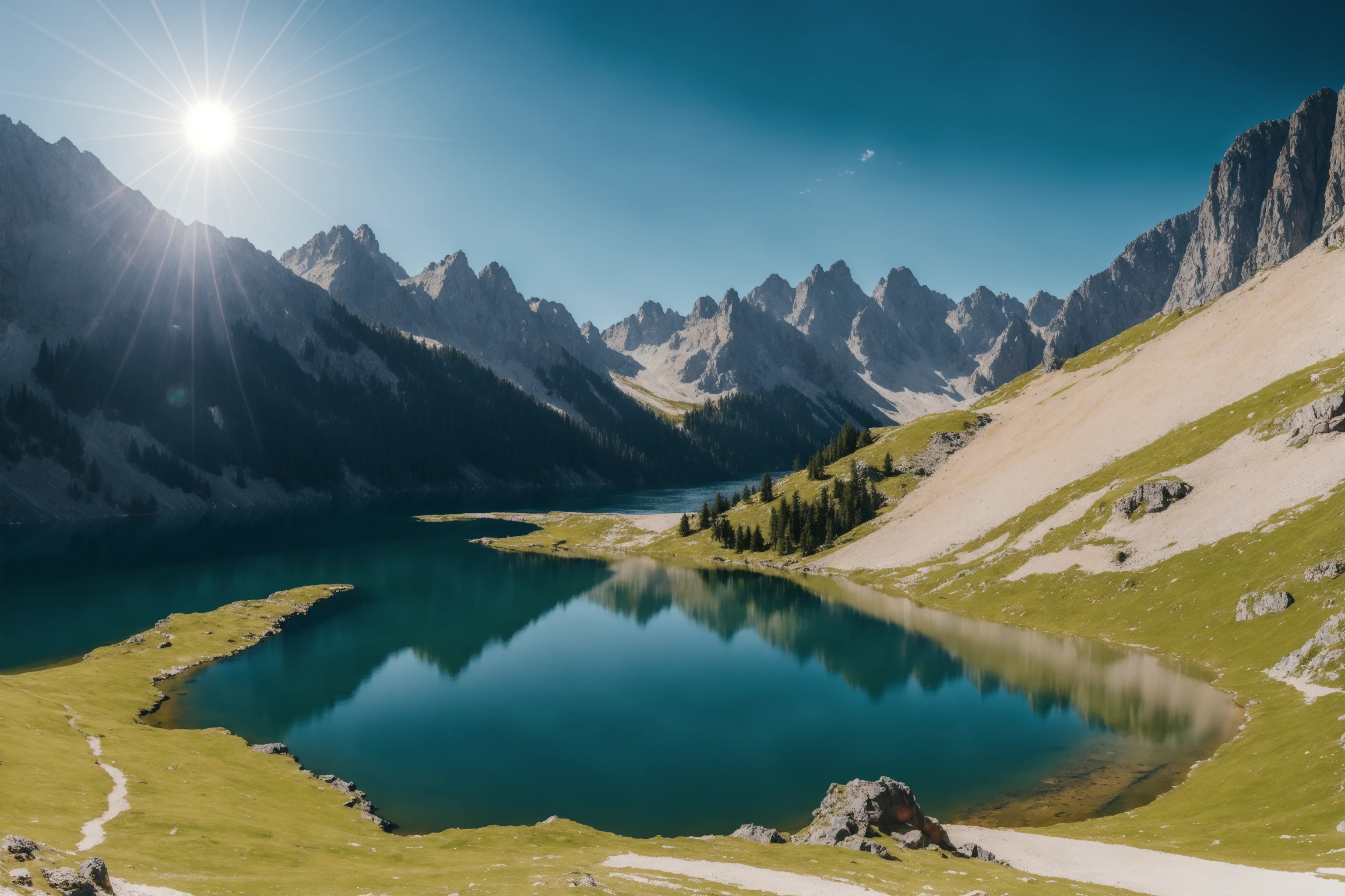 Landscape lake, mountains, 8k