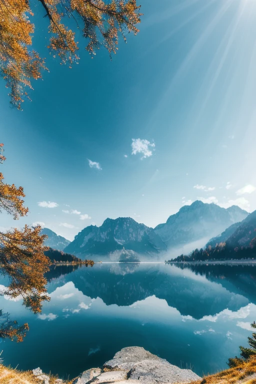 Landscape lake, mountains, 8k