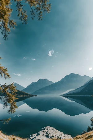 Landscape lake, mountains, 8k