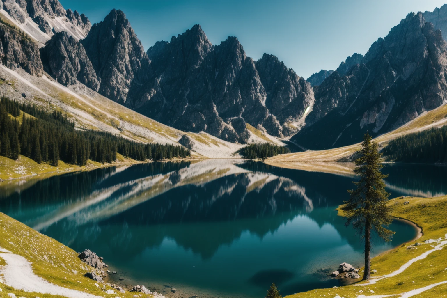 Landscape lake, mountains, 8k