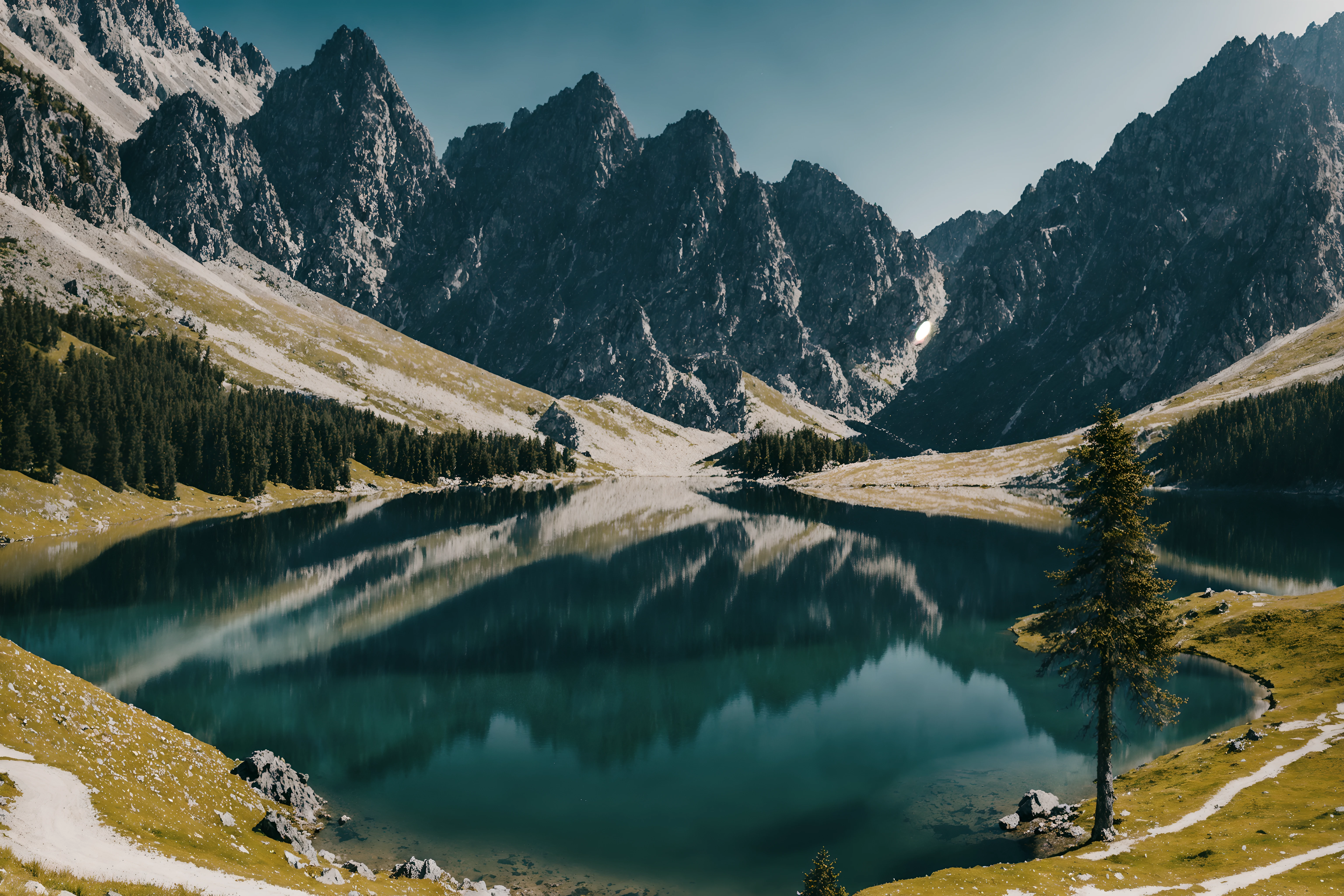 Landscape lake, mountains, 8k