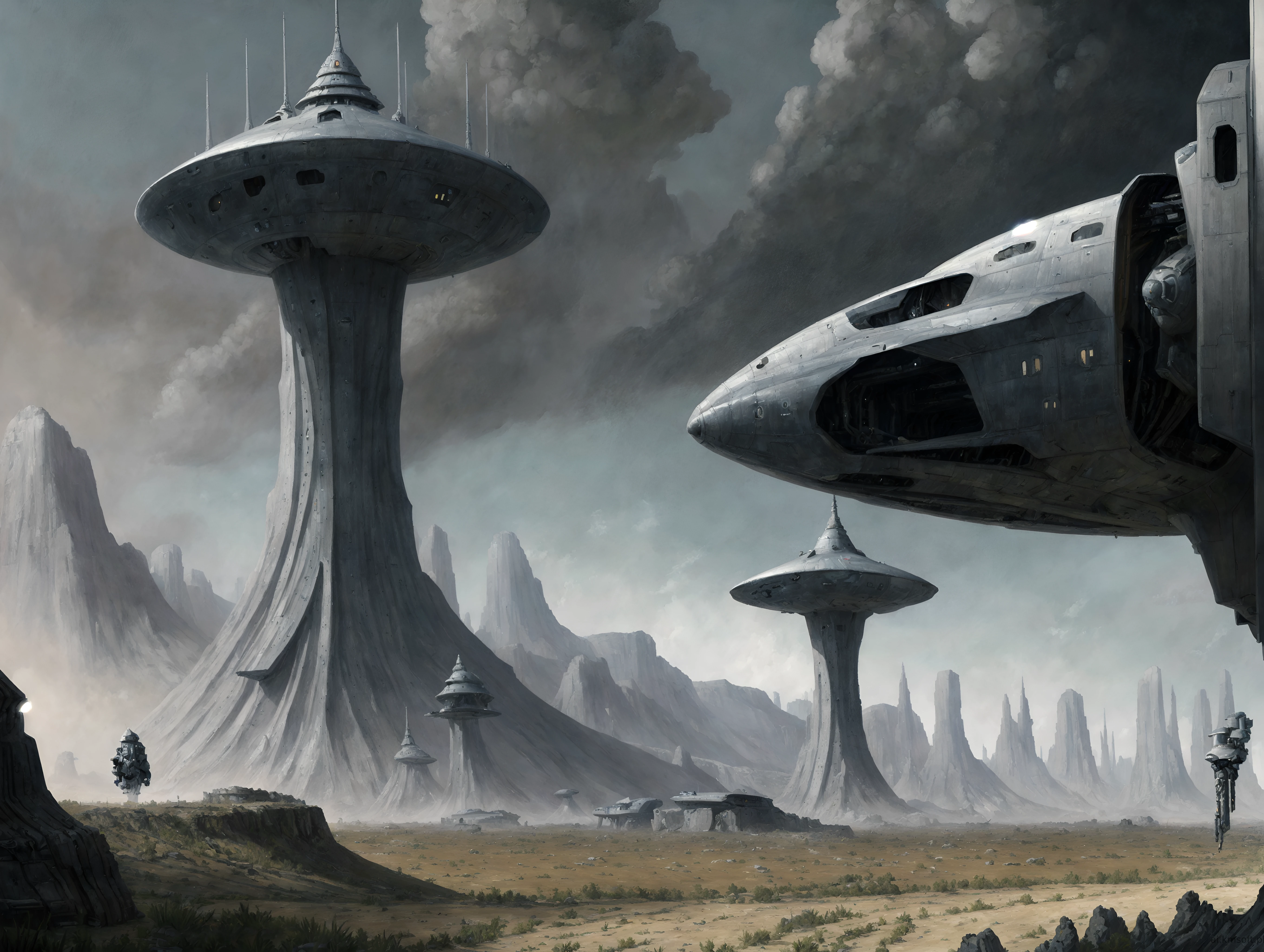 Landscape, oil on matte canvas, sharp details,