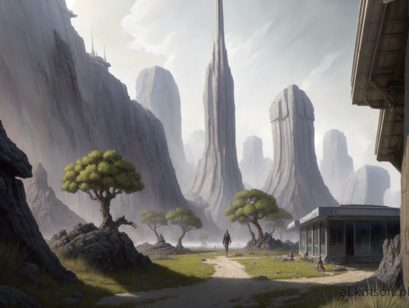 Landscape, oil on matte canvas, sharp details,