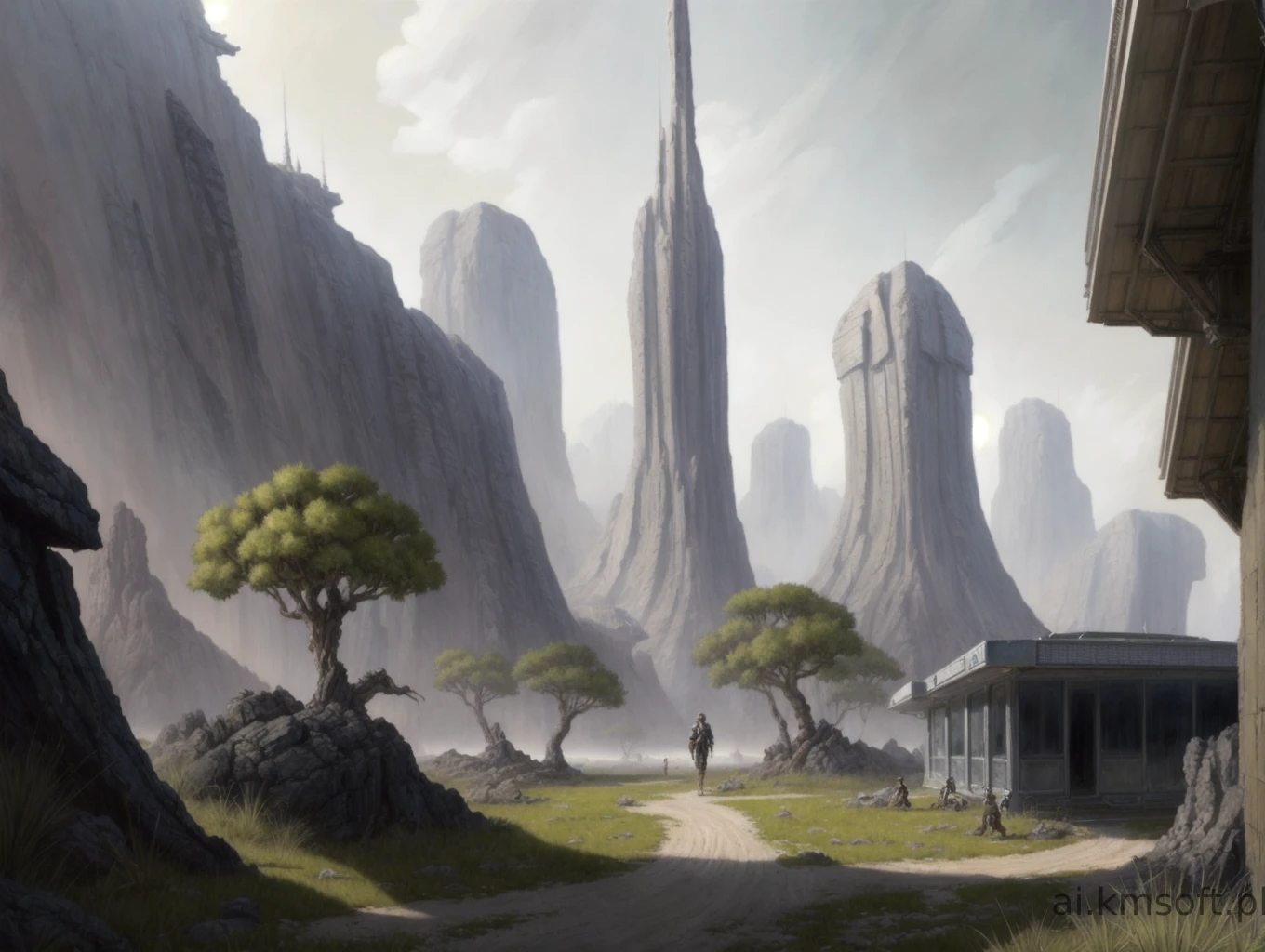 Landscape, oil on matte canvas, sharp details,