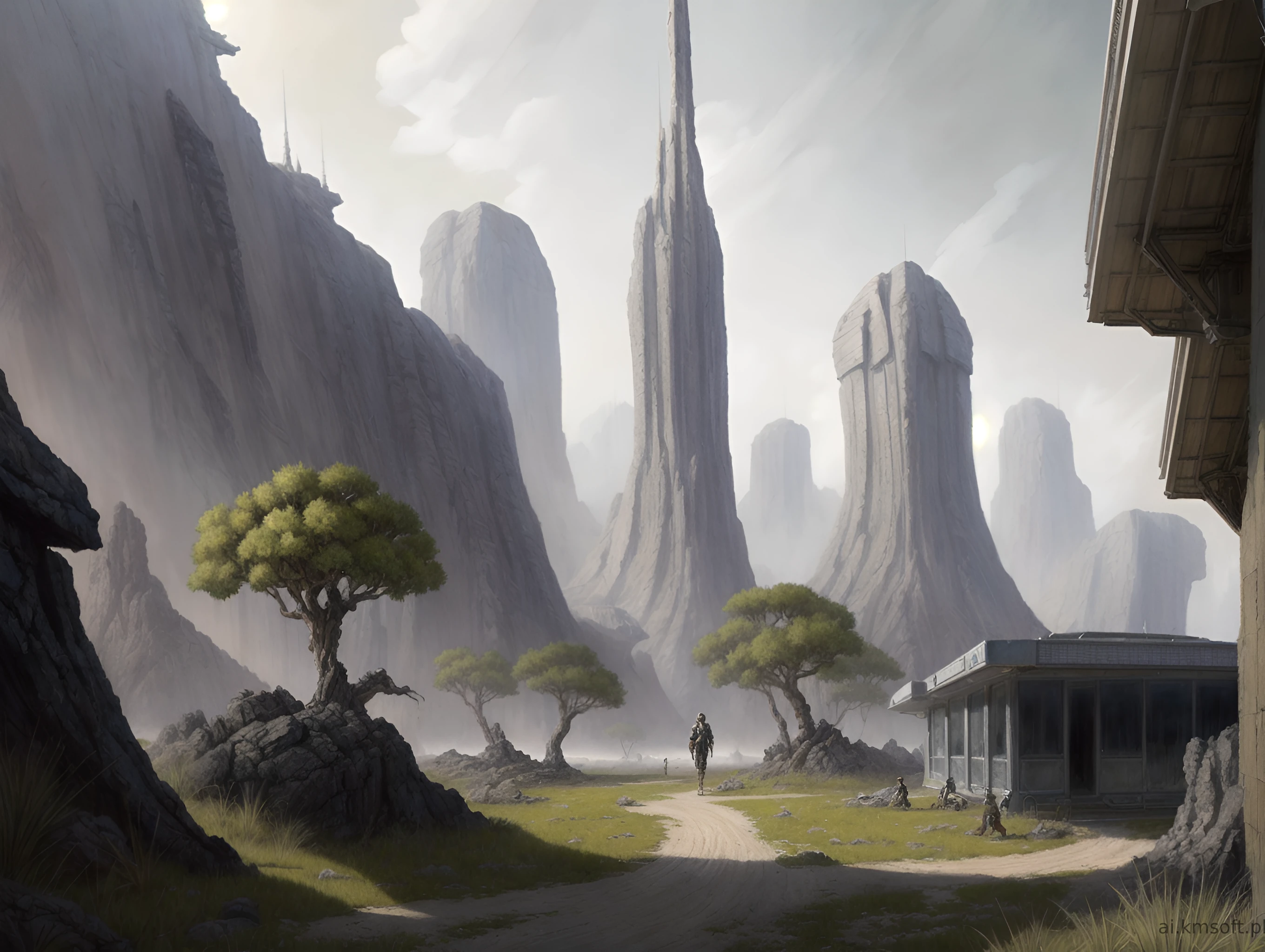 Landscape, oil on matte canvas, sharp details,