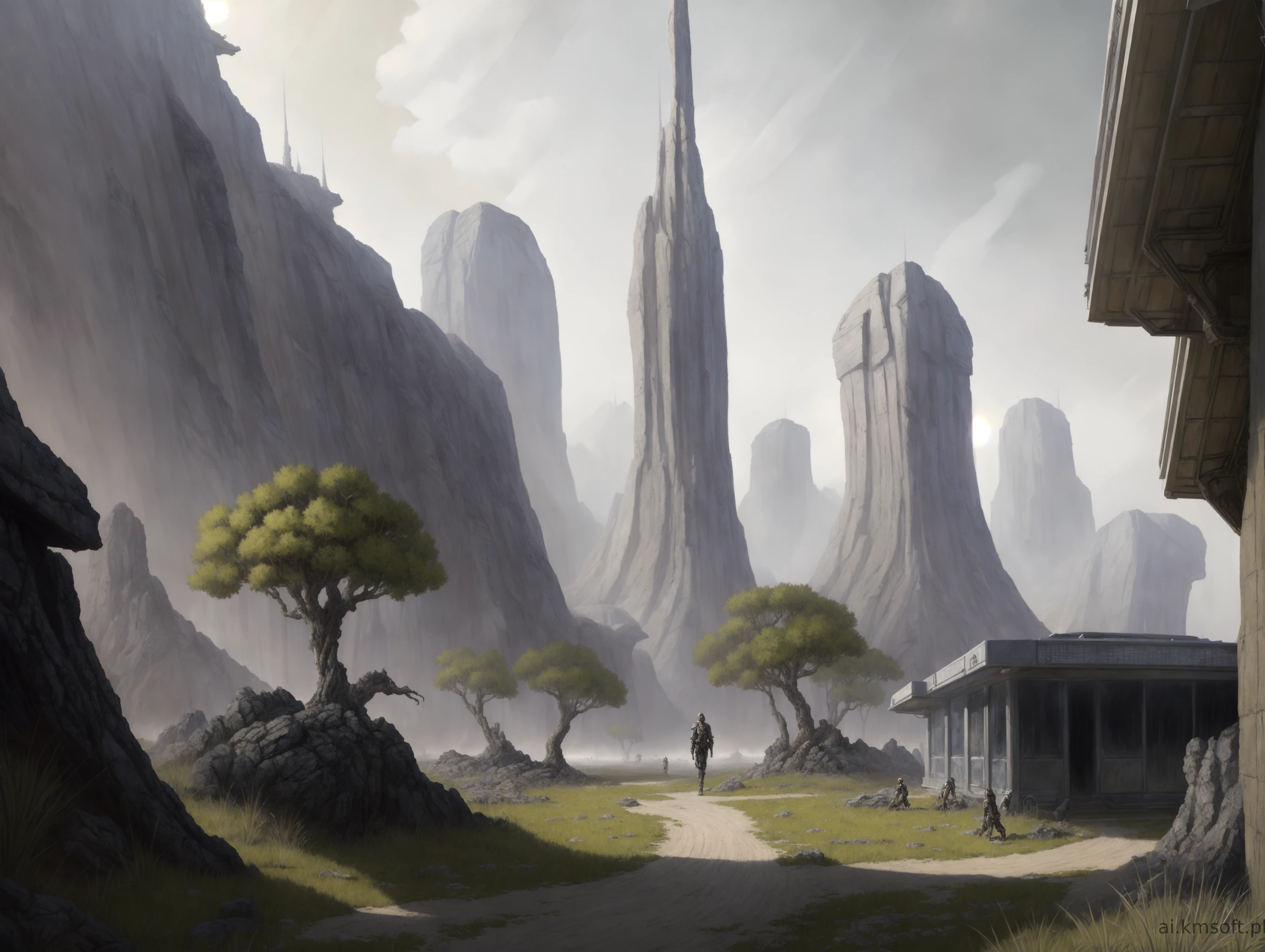 Landscape, oil on matte canvas, sharp details,