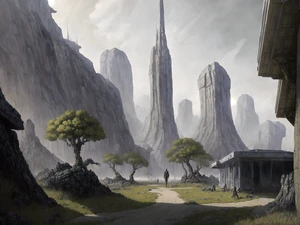 Landscape, oil on matte canvas, sharp details,