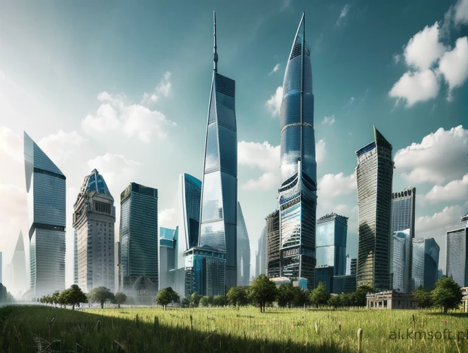 City, skyscrapers, postapocalyptic world, grass