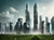 City, skyscrapers, postapocalyptic world, grass