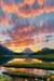 Serene landscape at sunset, tranquil lake