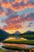 Serene landscape at sunset, tranquil lake