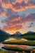 Serene landscape at sunset, tranquil lake